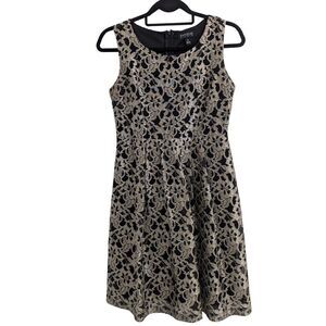 Enfocus Studio Black Gold Floral Lace Midi Dress Back Zip Holiday Party Size 4